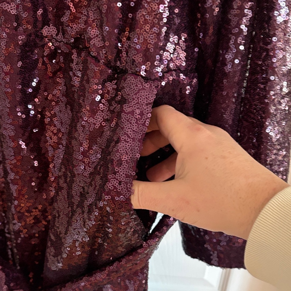 Eloquii Sparkling Long Sleeve Sequined Jumpsuit in Deep Burgundy - Picture 10 of 10